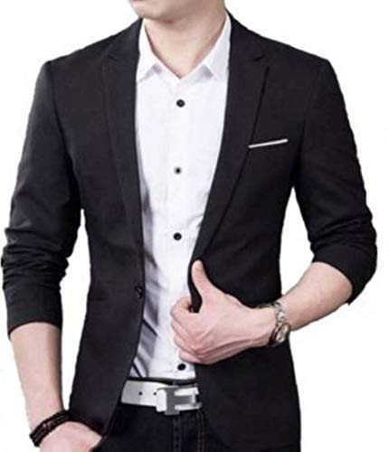 Trulyfeb Solid Single Breasted Casual, Wedding Men Full Sleeve Blazer (Black)