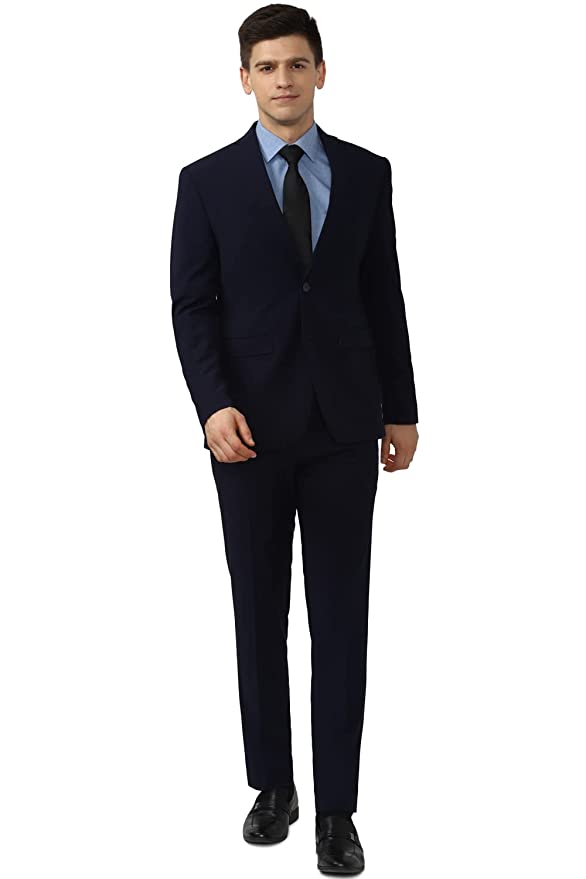 Peter England Men's Polyester Blend Two Piece Business Suit Pants Set (PISUONSPS21832_Black_36)