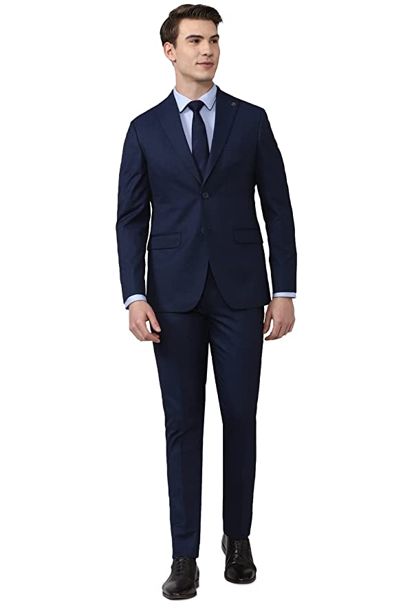 Peter England Polyester Blend Men Navy Solid Slim Fit Formal Two Piece Suit Business Pants Set (PISUSNSF328609 40)