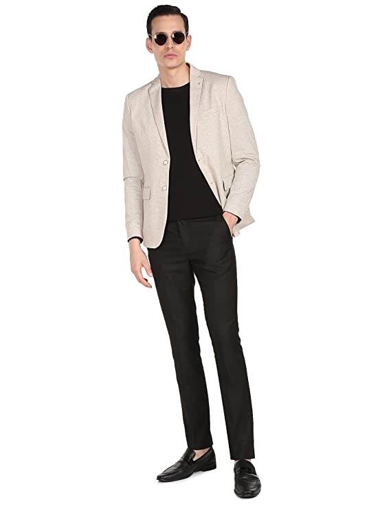 Arrow Men Beige Heathered Dobby Weave Formal Blazer - Image 3