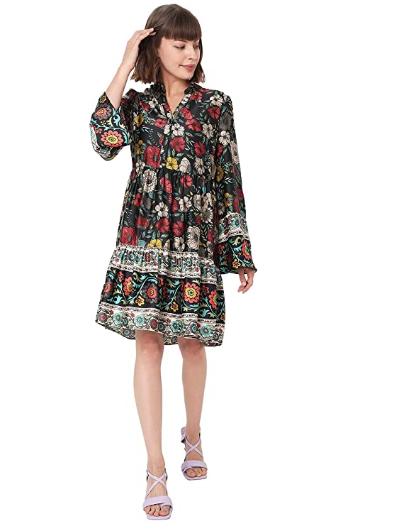 VERO MODA Women's Polyester Fit and Flare Knee-Length Dress