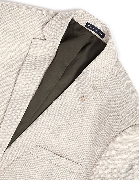 Arrow Men Beige Heathered Dobby Weave Formal Blazer - Image 2